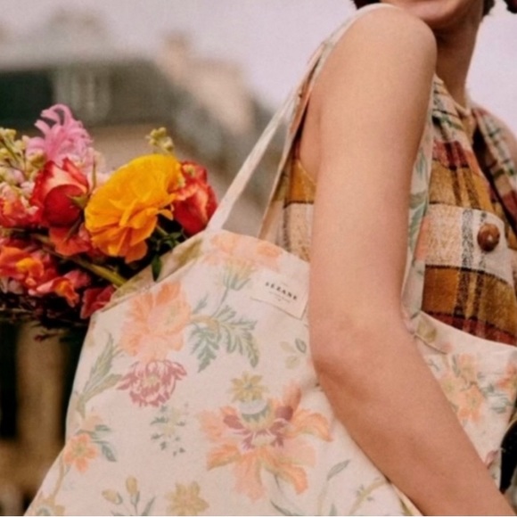 Sezane 100% Cotton Tote Bag Floral Shoulder Bag Cottagecore NWOT - Picture 4 of 8